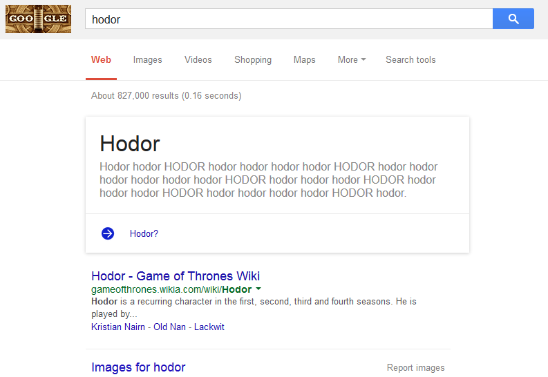 Hodor, Google, search, Game of Thrones
